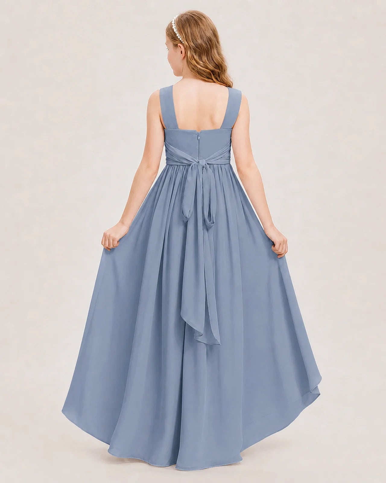 Dideyttawl V-Neck Ruched Chiffon Junior Bridesmaid Dress