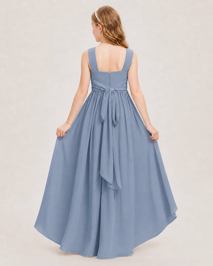 Dideyttawl V-Neck Ruched Chiffon Junior Bridesmaid Dress