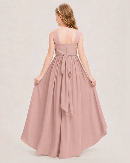 Dideyttawl V-Neck Ruched Chiffon Junior Bridesmaid Dress
