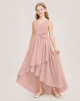 Dusty Rose Chiffon High Low Junior Bridesmaid Dresses Front View