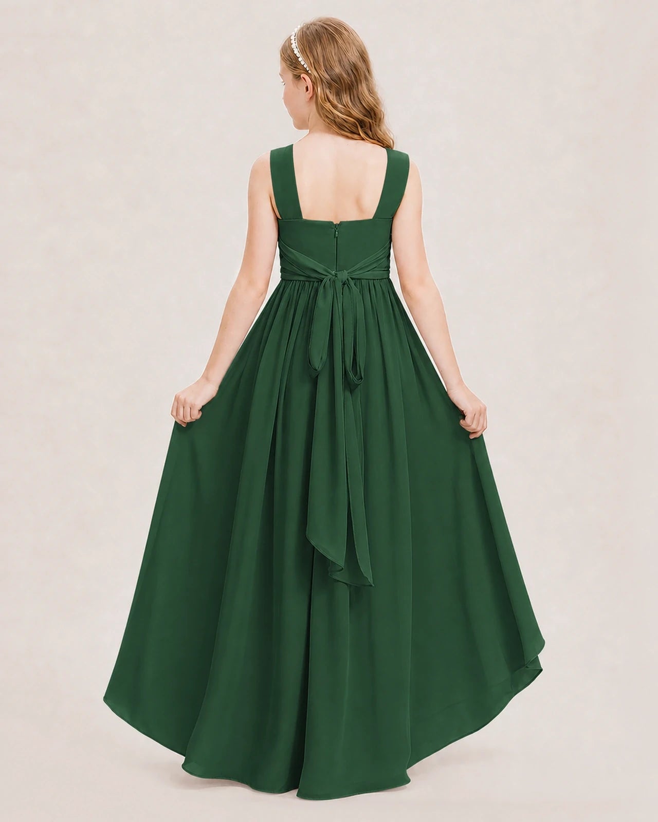 Dideyttawl V-Neck Ruched Chiffon Junior Bridesmaid Dress