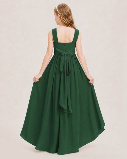 Dideyttawl V-Neck Ruched Chiffon Junior Bridesmaid Dress