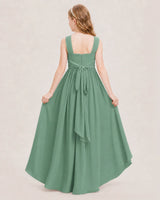 Eucalyptus Chiffon A-line Junior Bridesmaid Dresses Back View