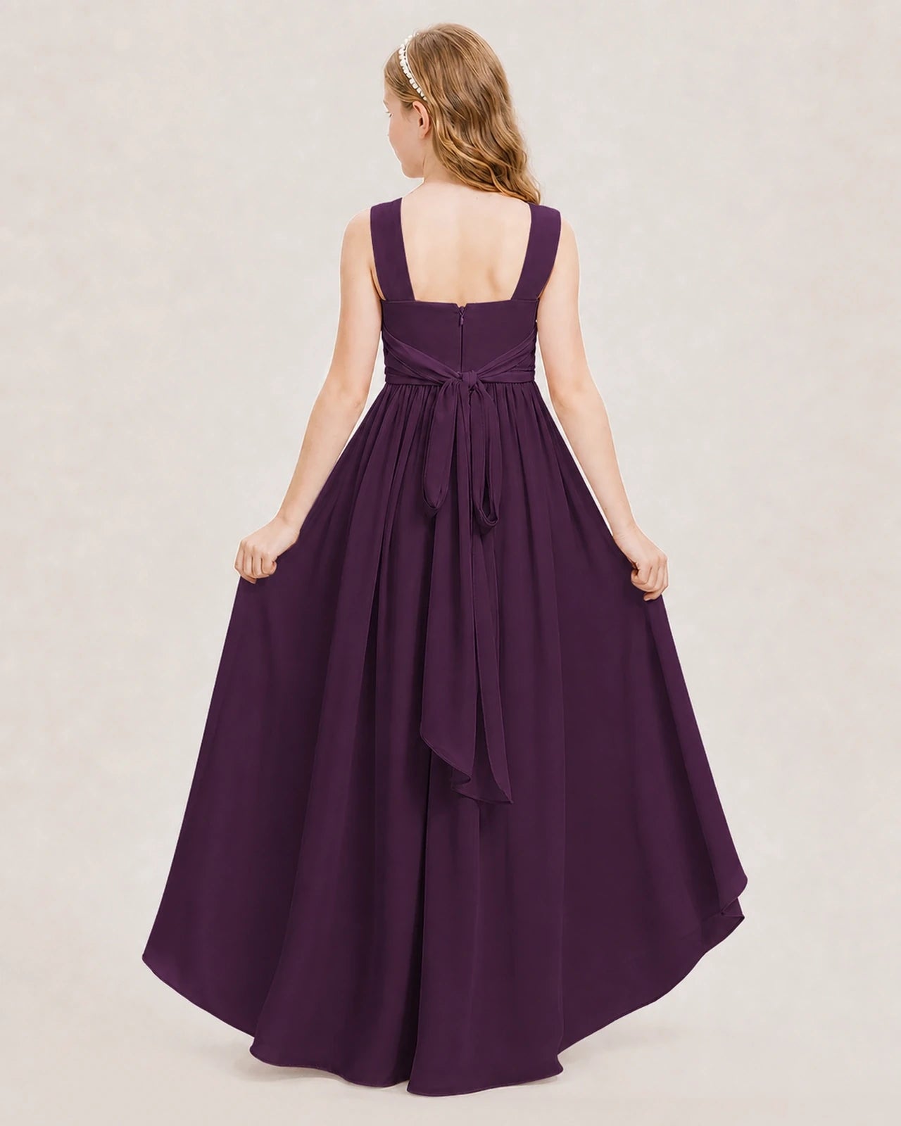 Dideyttawl V-Neck Ruched Chiffon Junior Bridesmaid Dress