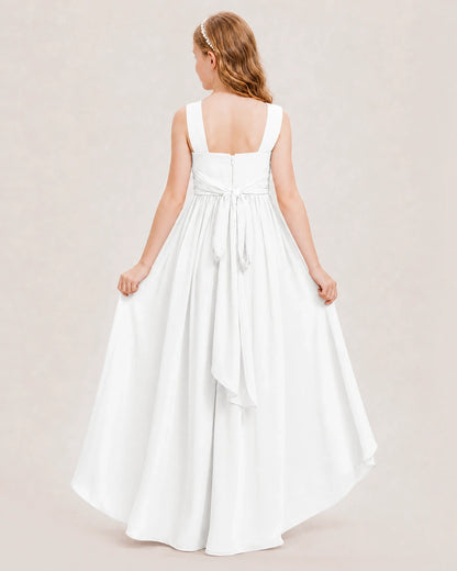 Dideyttawl V-Neck Ruched Chiffon Junior Bridesmaid Dress