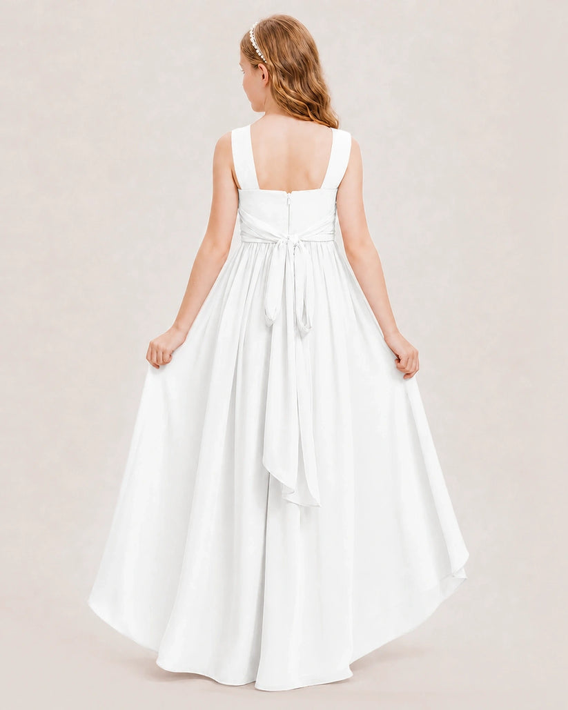 Ivory chiffon A-line junior bridesmaid dress Back View