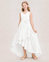 Ivory chiffon high-low junior bridesmaid dress, Front View