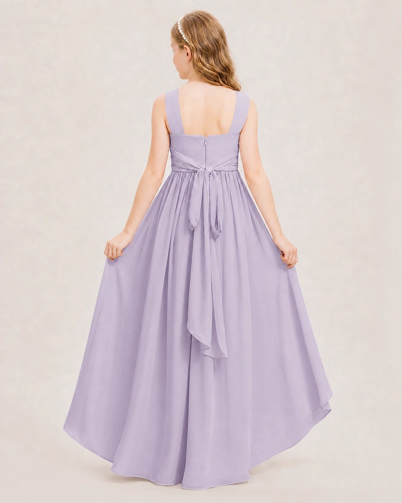 Dideyttawl V-Neck Ruched Chiffon Junior Bridesmaid Dress
