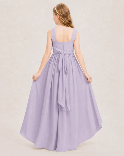 Dideyttawl V-Neck Ruched Chiffon Junior Bridesmaid Dress