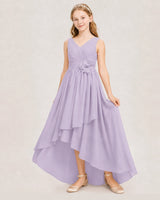 Lavender Chiffon High-Low Junior Bridesmaid Dresses Front View