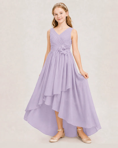 Dideyttawl V-Neck Ruched Chiffon Junior Bridesmaid Dress