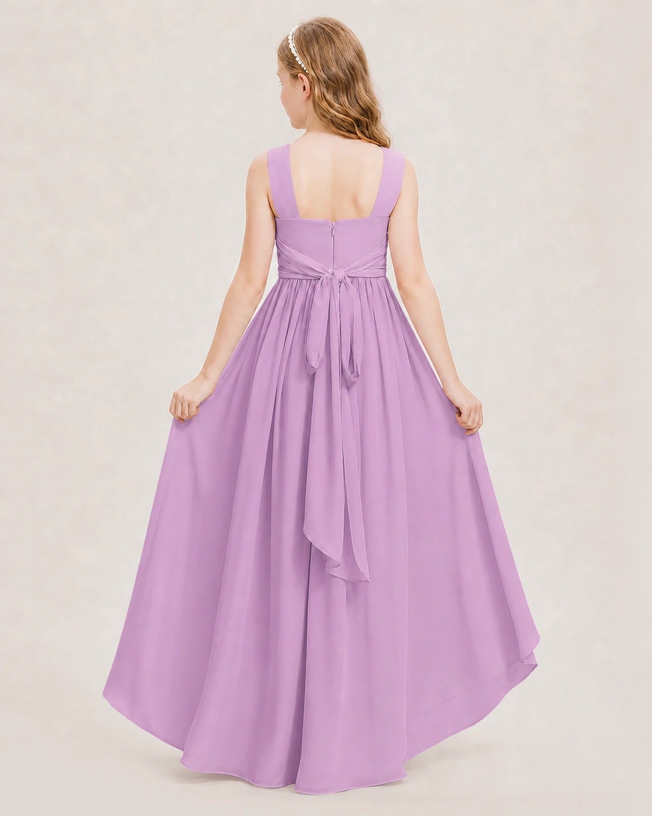 Dideyttawl V-Neck Ruched Chiffon Junior Bridesmaid Dress