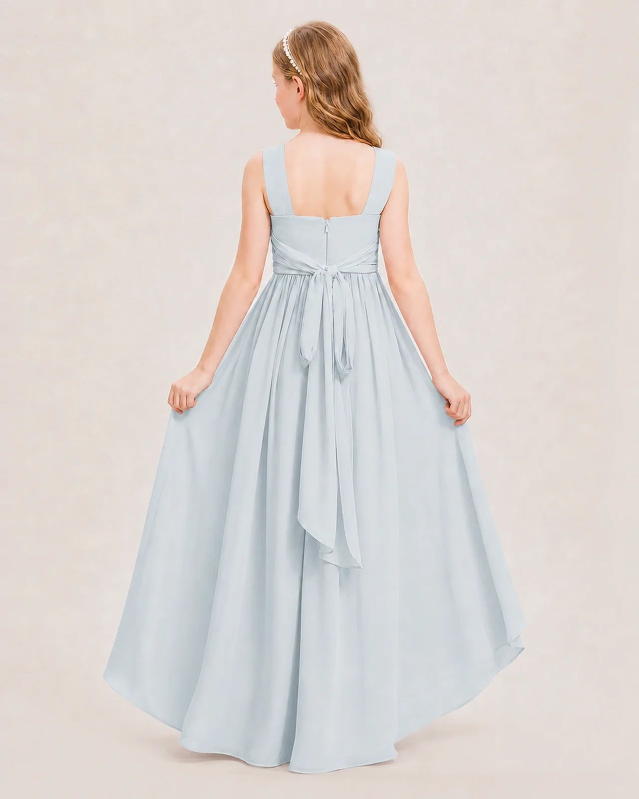 Dideyttawl V-Neck Ruched Chiffon Junior Bridesmaid Dress