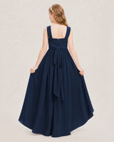 Navy Blue Chiffon A-line Junior Bridesmaid Dress Back View