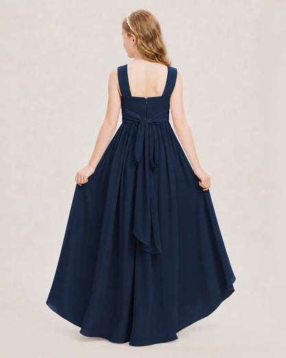 Dideyttawl V-Neck Ruched Chiffon Junior Bridesmaid Dress
