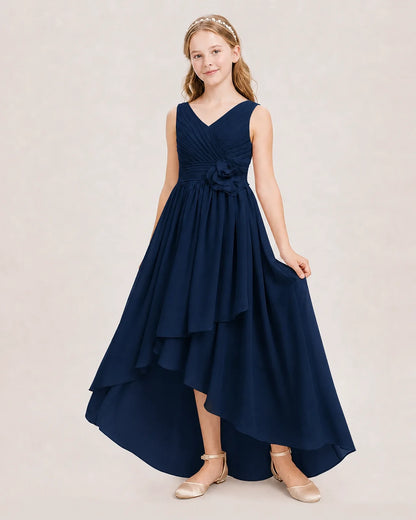 Dideyttawl V-Neck Ruched Chiffon Junior Bridesmaid Dress