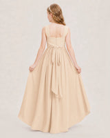 Peach Chiffon A-line Junior Bridesmaid Dresses Back View
