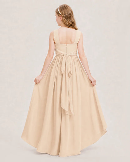 Dideyttawl V-Neck Ruched Chiffon Junior Bridesmaid Dress