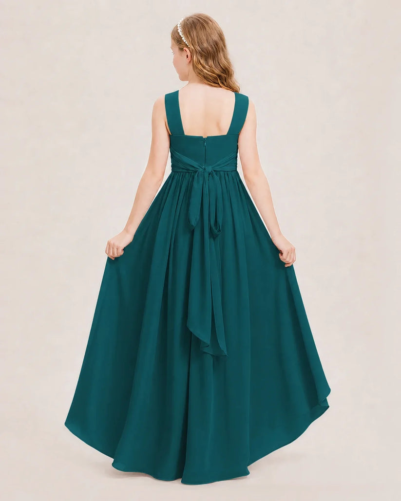 Peacock Chiffon A-Line Junior Bridesmaid Dresses Back View
