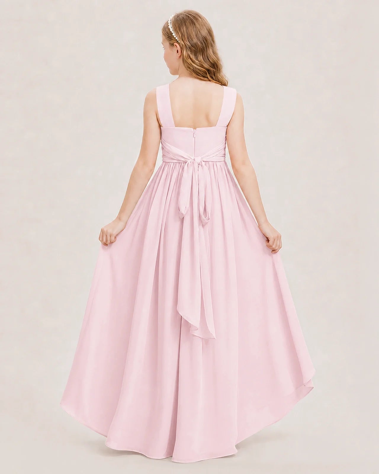 Dideyttawl V-Neck Ruched Chiffon Junior Bridesmaid Dress