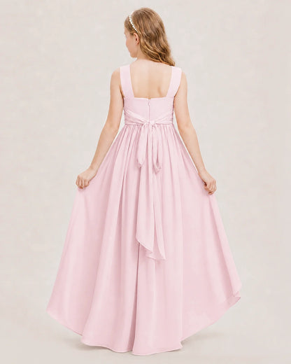 Dideyttawl V-Neck Ruched Chiffon Junior Bridesmaid Dress