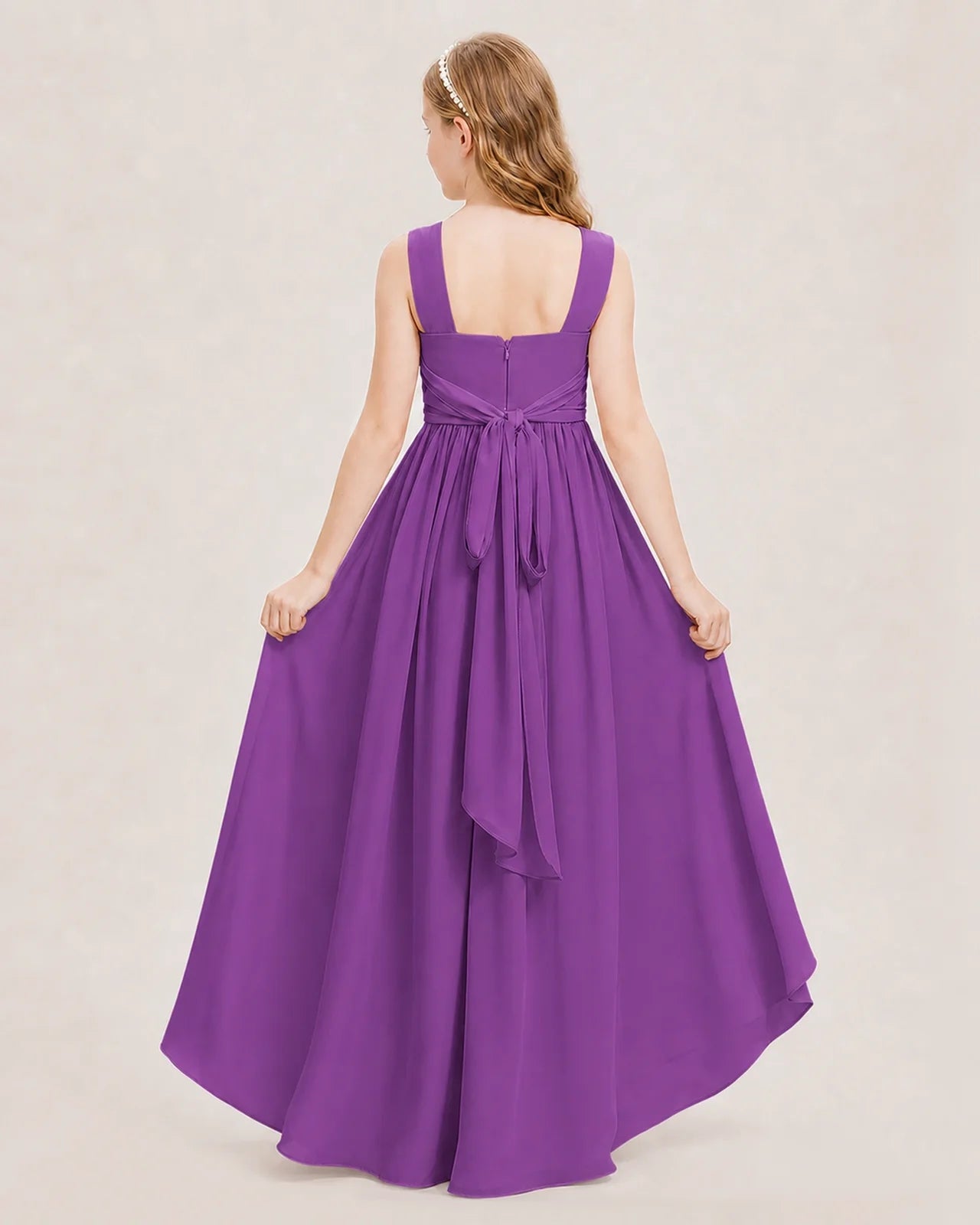 Dideyttawl V-Neck Ruched Chiffon Junior Bridesmaid Dress