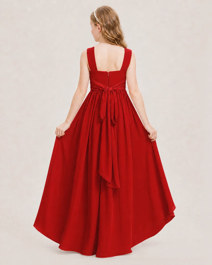 Dideyttawl V-Neck Ruched Chiffon Junior Bridesmaid Dress