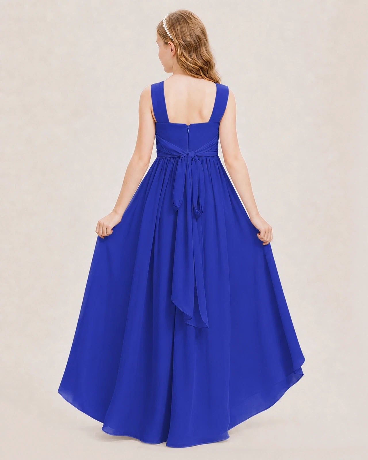 Dideyttawl V-Neck Ruched Chiffon Junior Bridesmaid Dress
