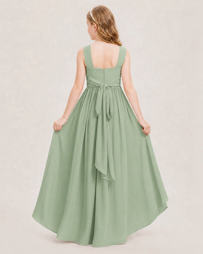 Dideyttawl V-Neck Ruched Chiffon Junior Bridesmaid Dress