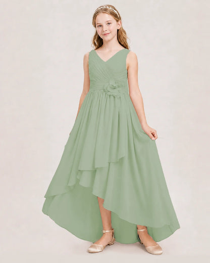 Dideyttawl V-Neck Ruched Chiffon Junior Bridesmaid Dress