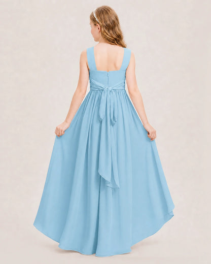 Dideyttawl V-Neck Ruched Chiffon Junior Bridesmaid Dress