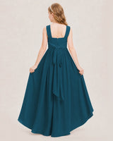 Teal chiffon A-line junior bridesmaid dress Back View