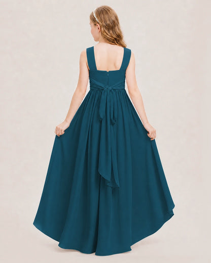 Dideyttawl V-Neck Ruched Chiffon Junior Bridesmaid Dress
