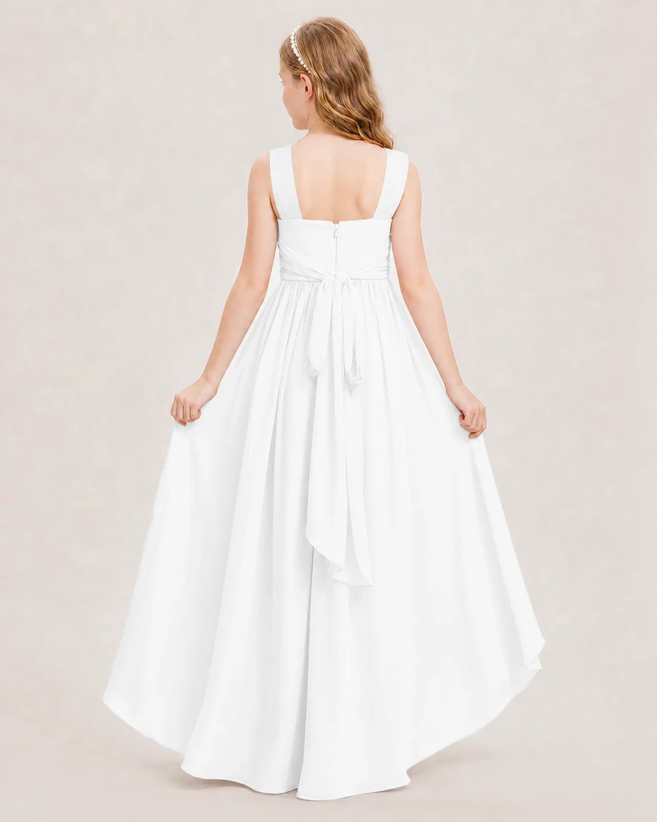 Dideyttawl V-Neck Ruched Chiffon Junior Bridesmaid Dress