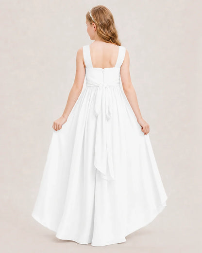 Dideyttawl V-Neck Ruched Chiffon Junior Bridesmaid Dress