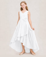 White chiffon high-low Junior Bridesmaid Dresses Front View