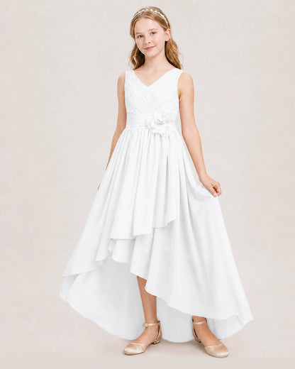 Dideyttawl V-Neck Ruched Chiffon Junior Bridesmaid Dress