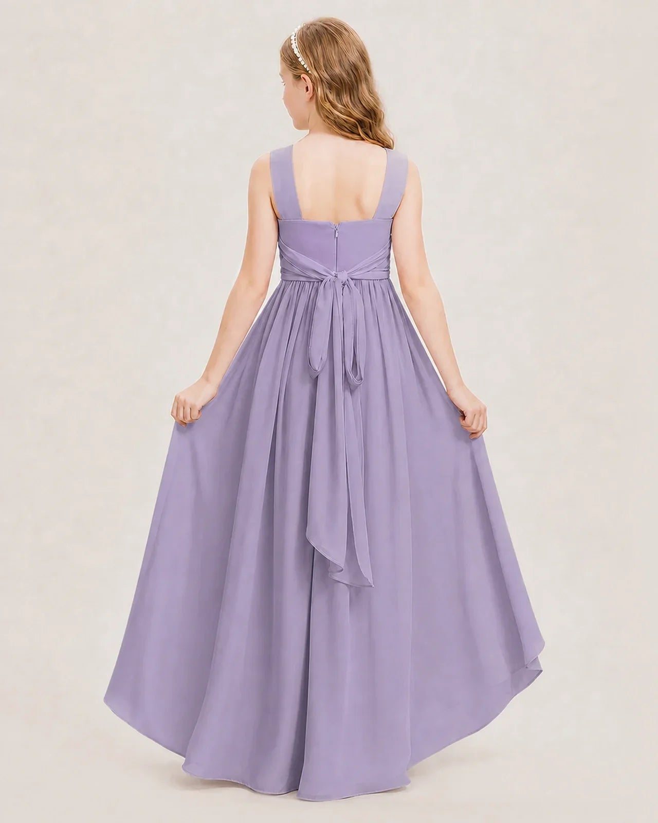 Dideyttawl V-Neck Ruched Chiffon Junior Bridesmaid Dress