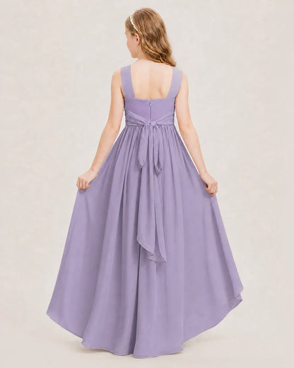 Dideyttawl V-Neck Ruched Chiffon Junior Bridesmaid Dress