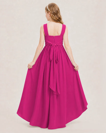 Dideyttawl V-Neck Ruched Chiffon Junior Bridesmaid Dress