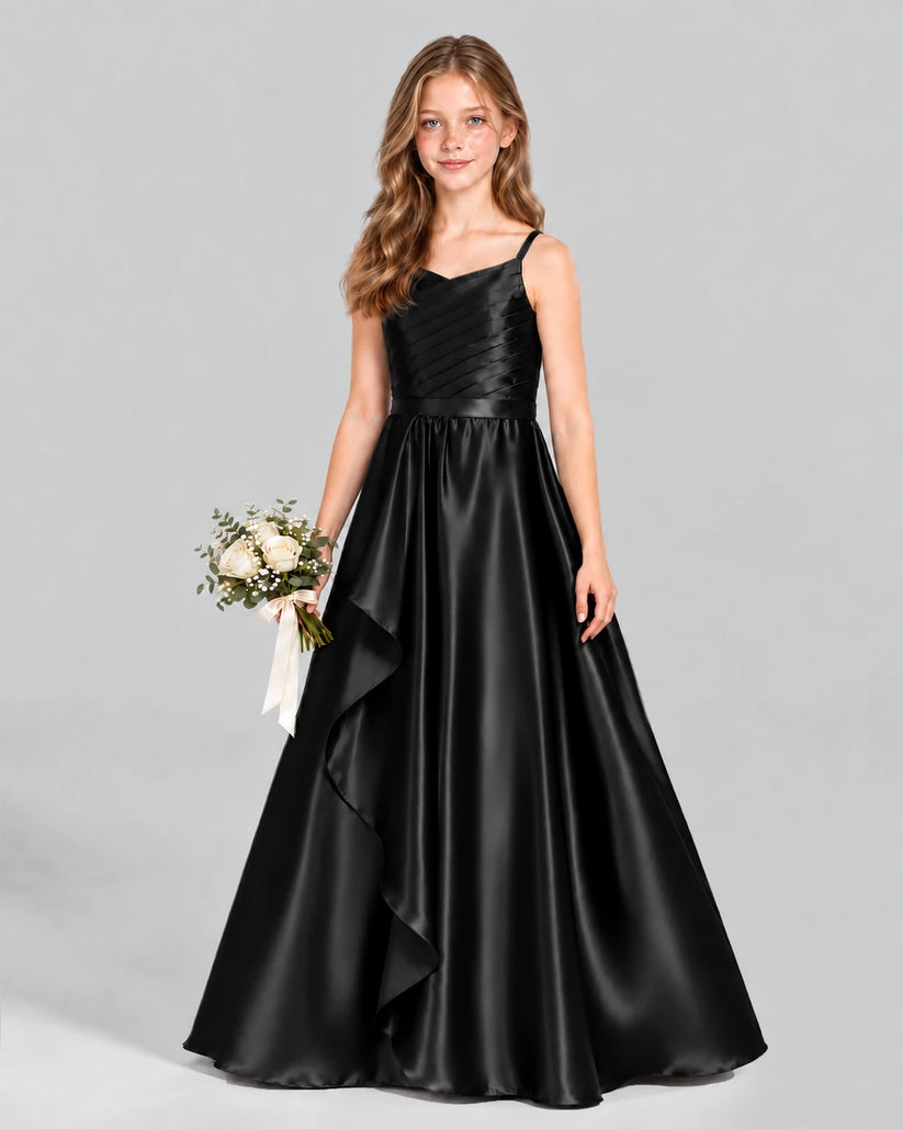 Black A-line Junior Bridesmaid Dress Front