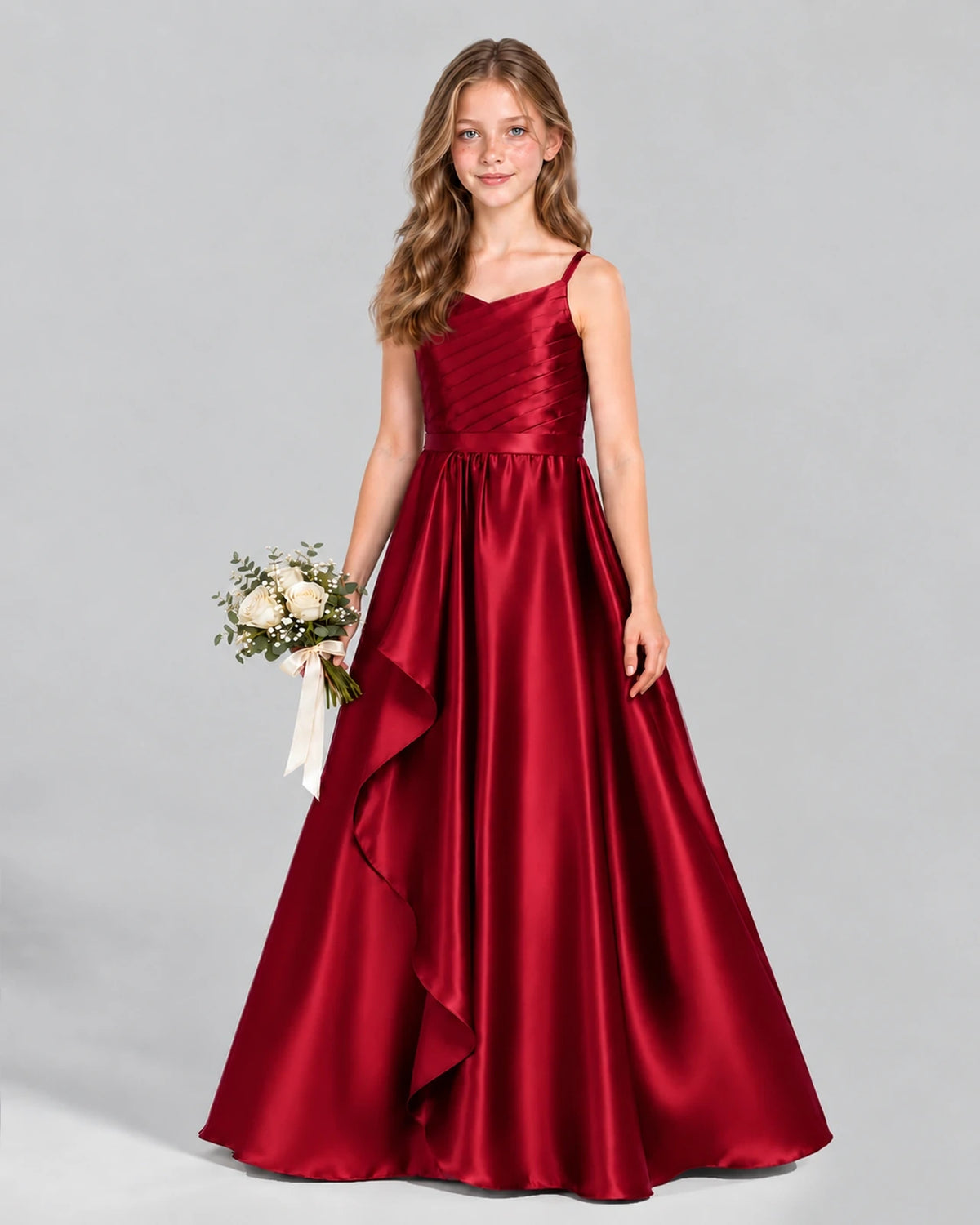 Burgundy A-line Junior Bridesmaid Dress Front