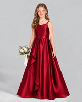 Burgundy A-line Junior Bridesmaid Dress Front