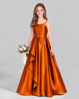 Burnt Orange A-line Junior Bridesmaid Dress Front