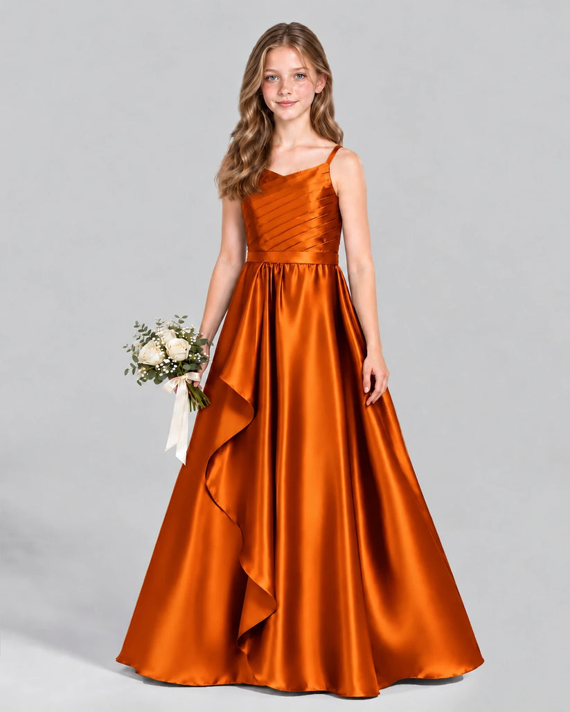Burnt Orange A-line Junior Bridesmaid Dress Front