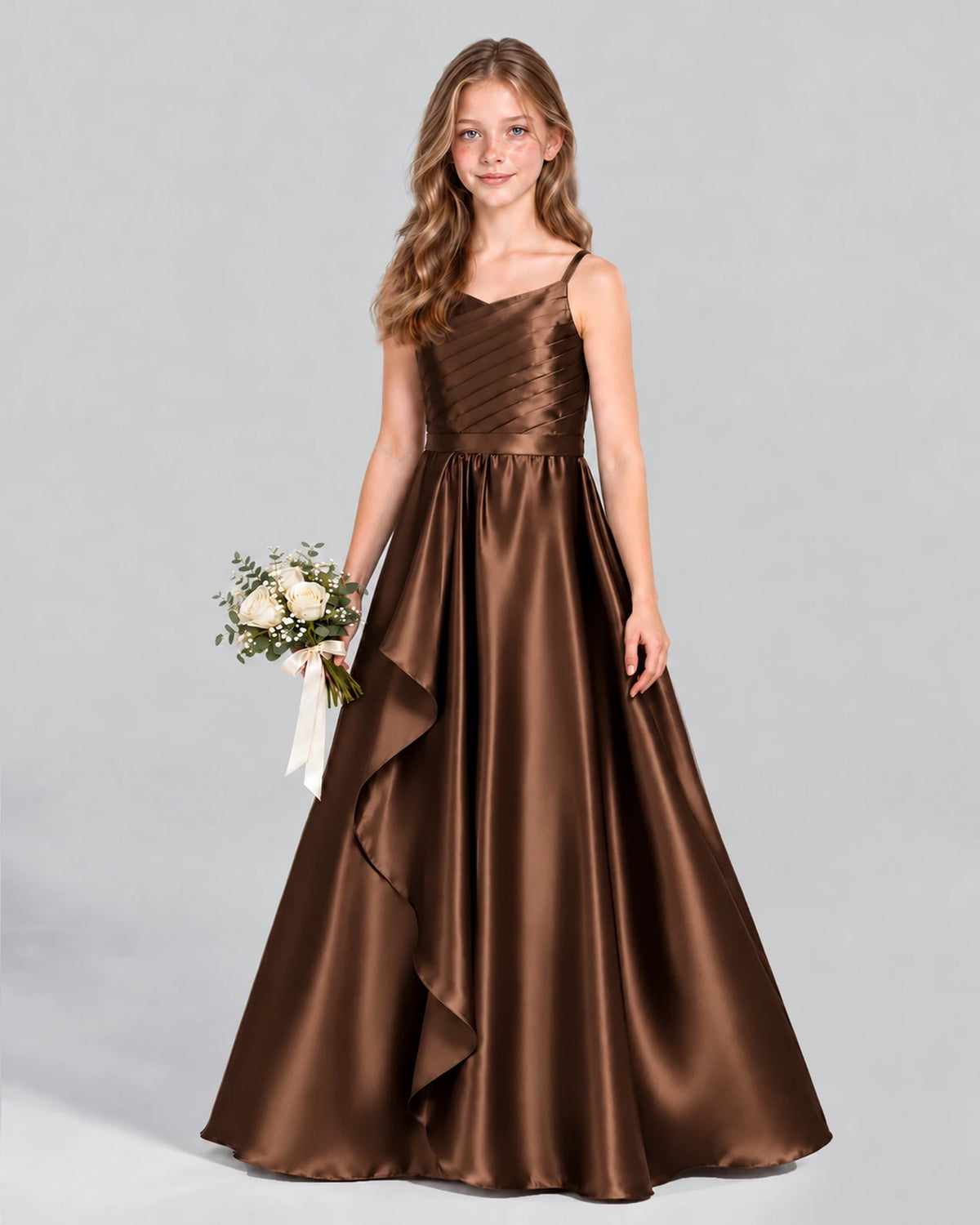 Chocolate A-line Junior Bridesmaid Dress Front
