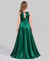 Dark Green A-line Junior Bridesmaid Dress Back [Shared]