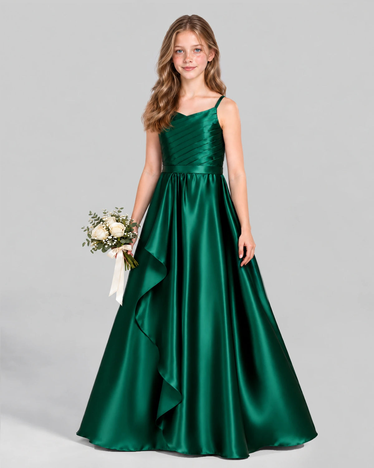Dark Green A-line Junior Bridesmaid Dress Front
