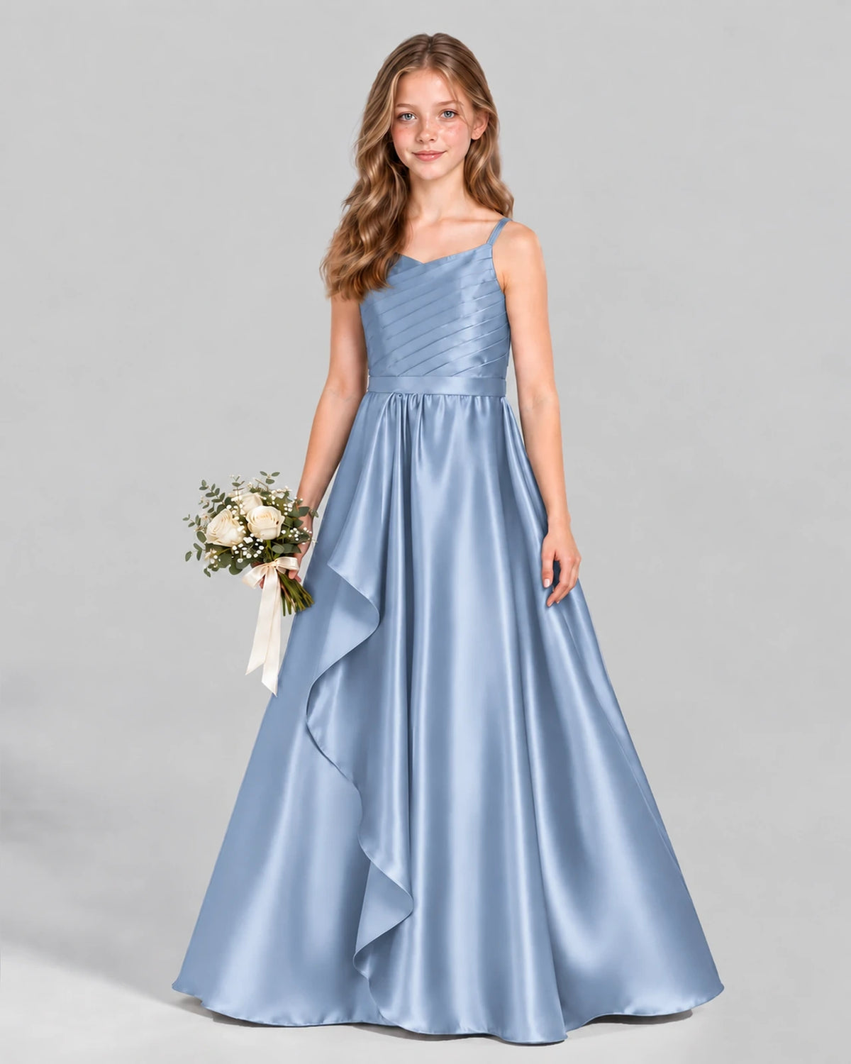 Dusty Blue A-line Junior Bridesmaid Dress Front