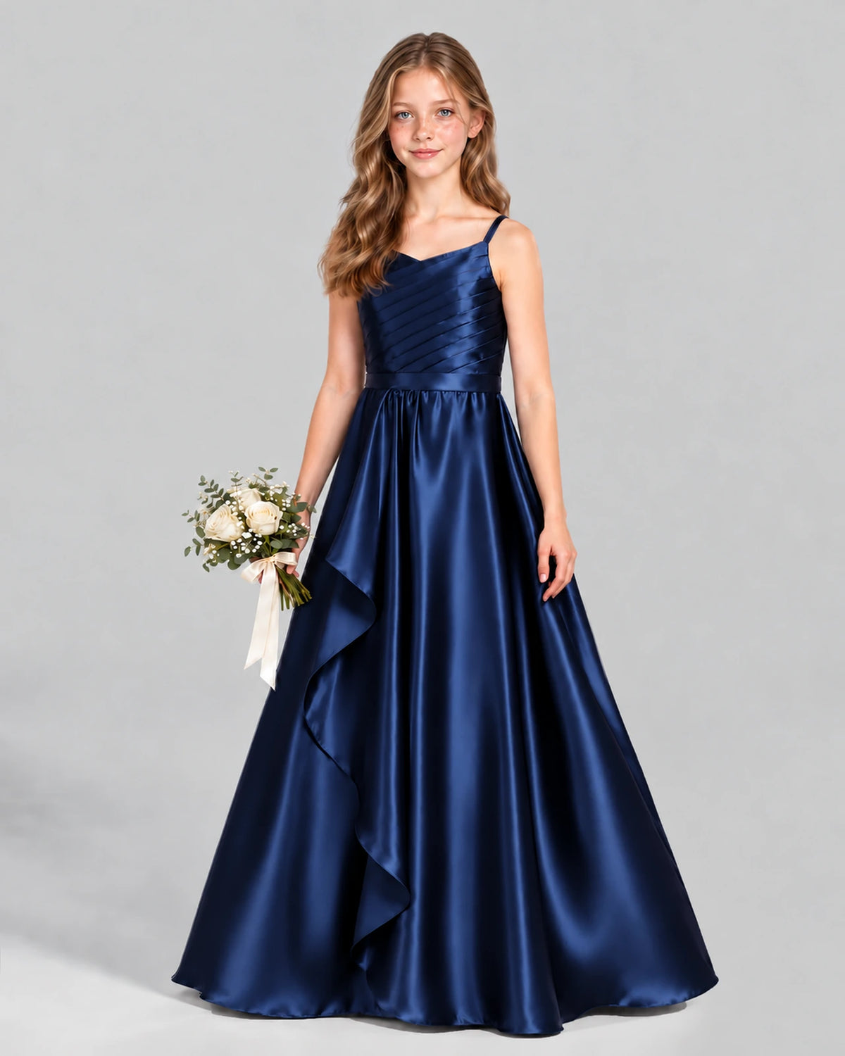 Navy Blue A-line Junior Bridesmaid Dress Front